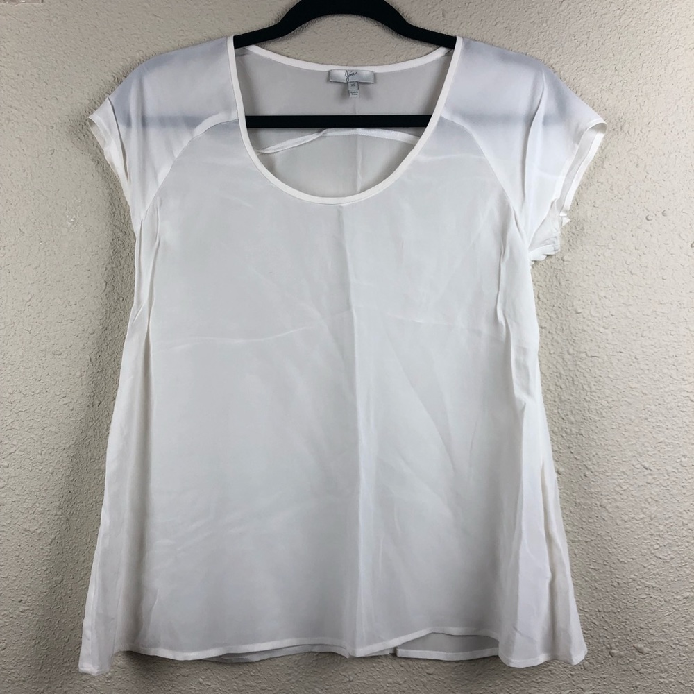 Joie White Sheer Silk Top Womens XS Sustainable Natural Fabric Quiet Luxury